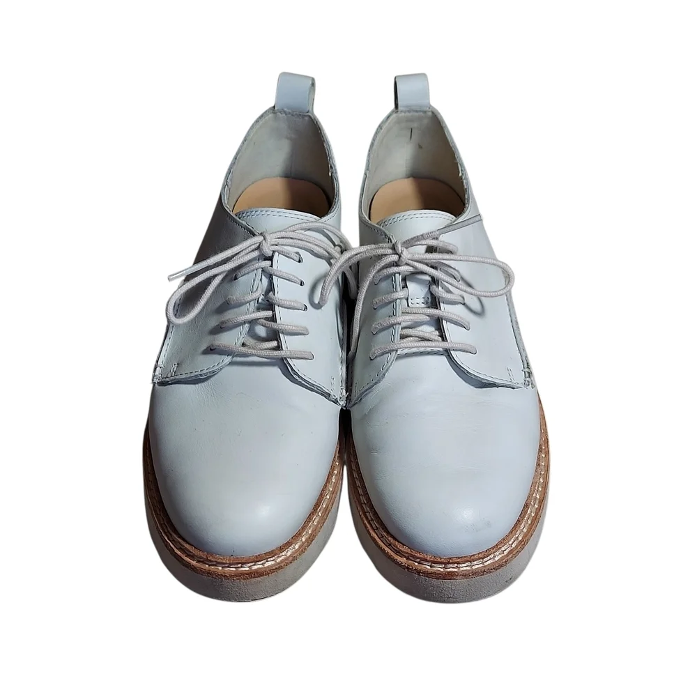 Clarks Off White/White Platform Oxford Lace Up Derby Shoes Leather Womens